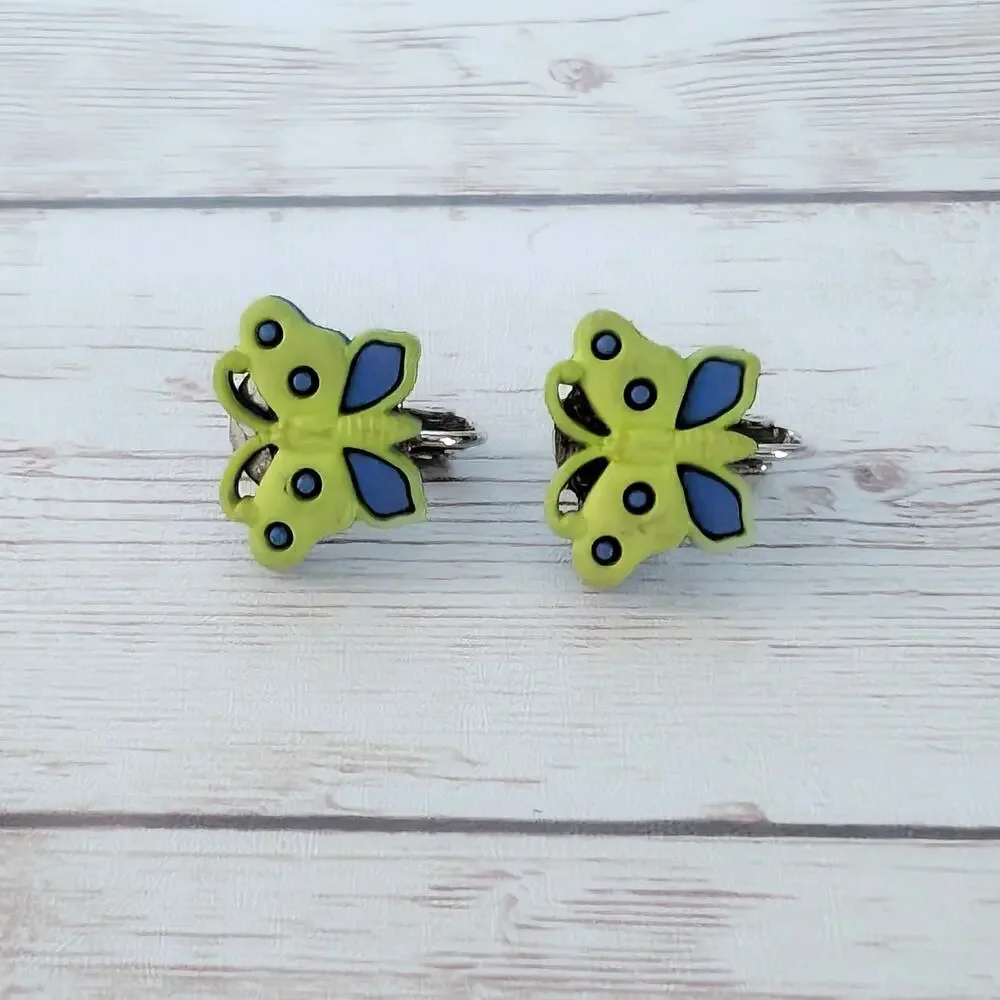 Green & Blue Butterfly Clip On Earrings